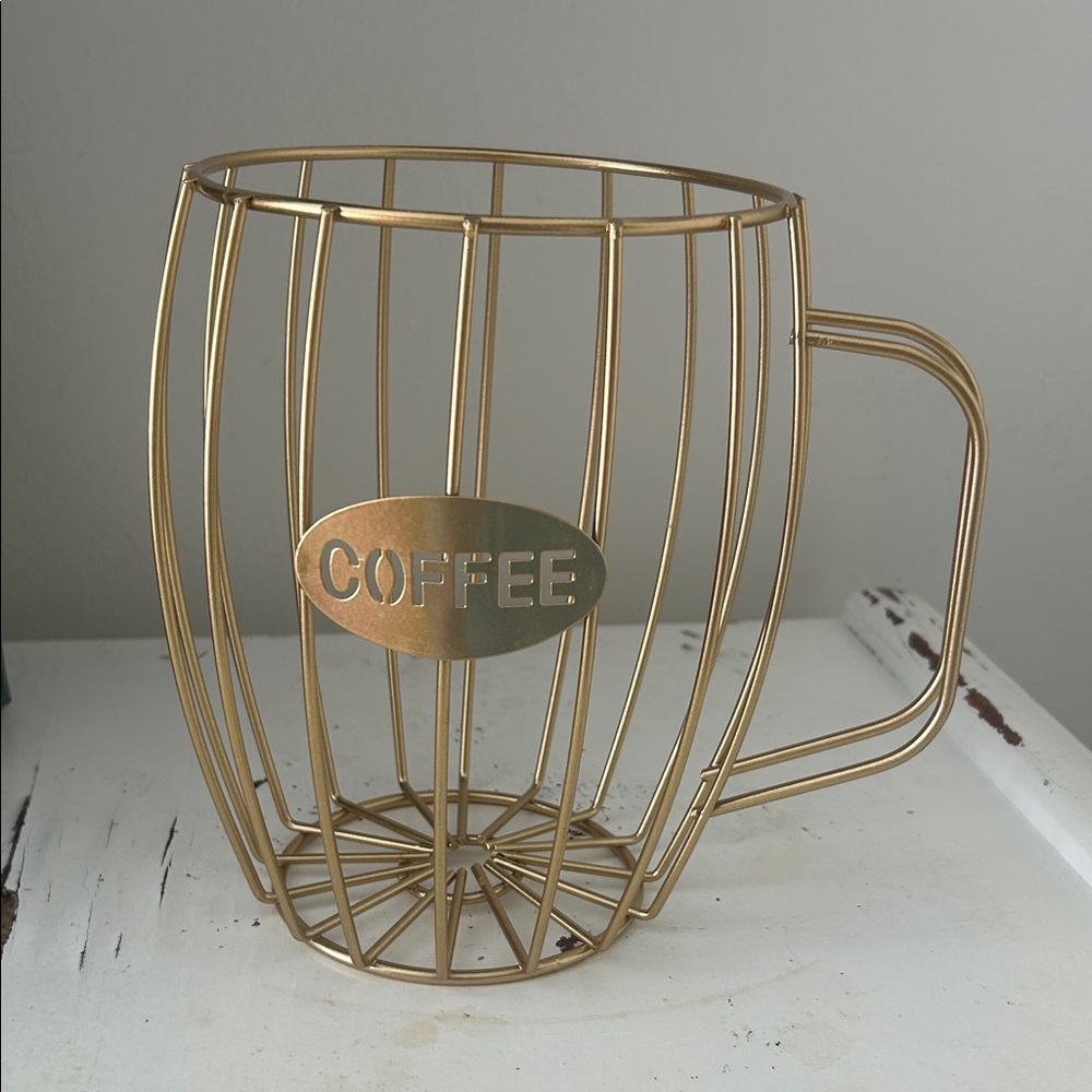 Gold Wire Coffee Mug Holder - Decorative Coffee Basket 7.5" - Picture 1 of 4